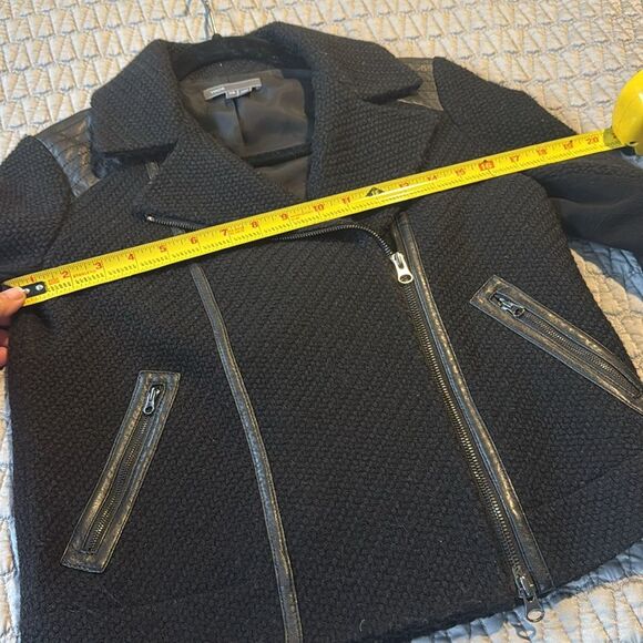 Vince For Bergorf Goodman Black Leather Trim Wool Tweed Moto Jacket Size XS - Picture 12 of 13